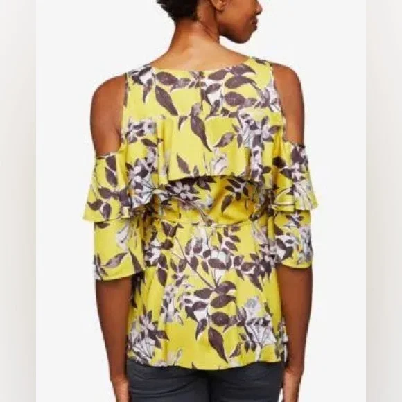 A Pea in the Pod Maternity Cold Shoulder Flare Sleeve Pullover Blouse Size Med - Picture 3 of 11